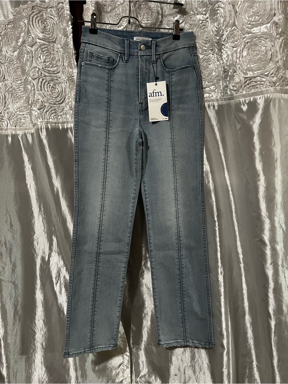 Good American Light Blue High-Rise Straight Leg Jeans